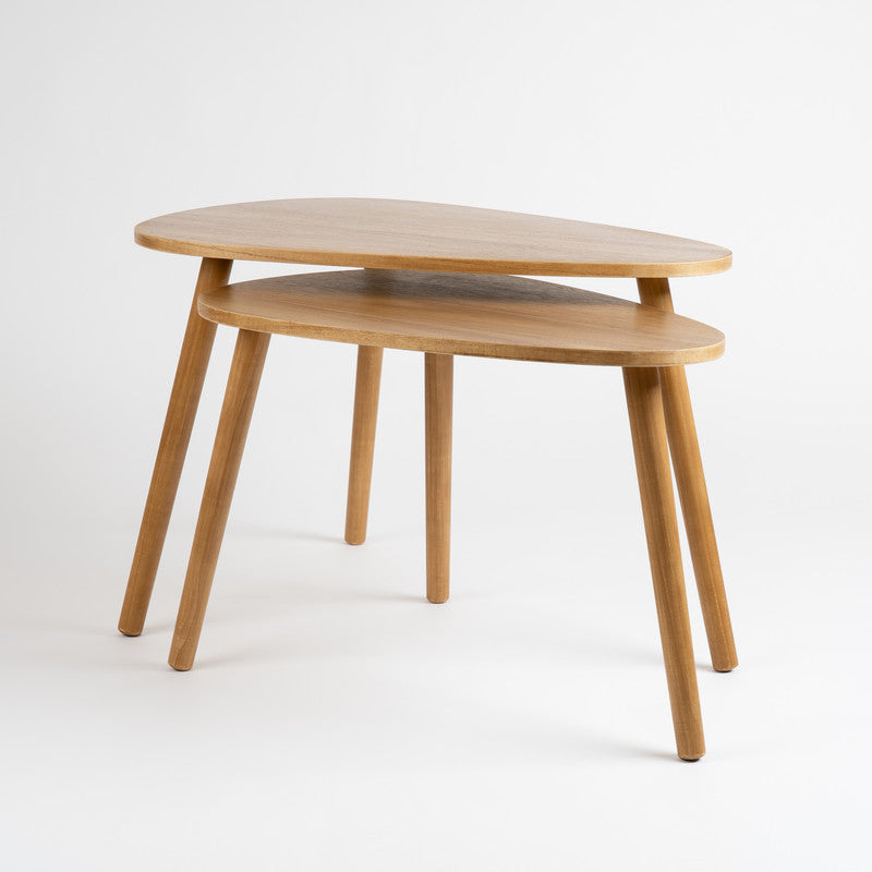 Set of 2 Wooden Oval Tables Nest